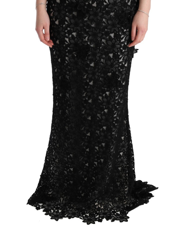Robe longue Dolce & Gabbana en coton et soie noirs à motif floral