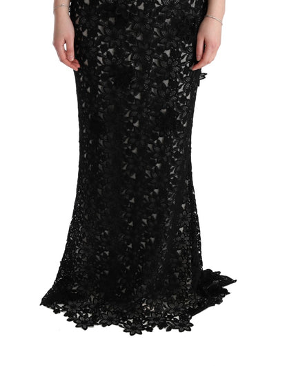 Robe longue Dolce & Gabbana en coton et soie noirs à motif floral