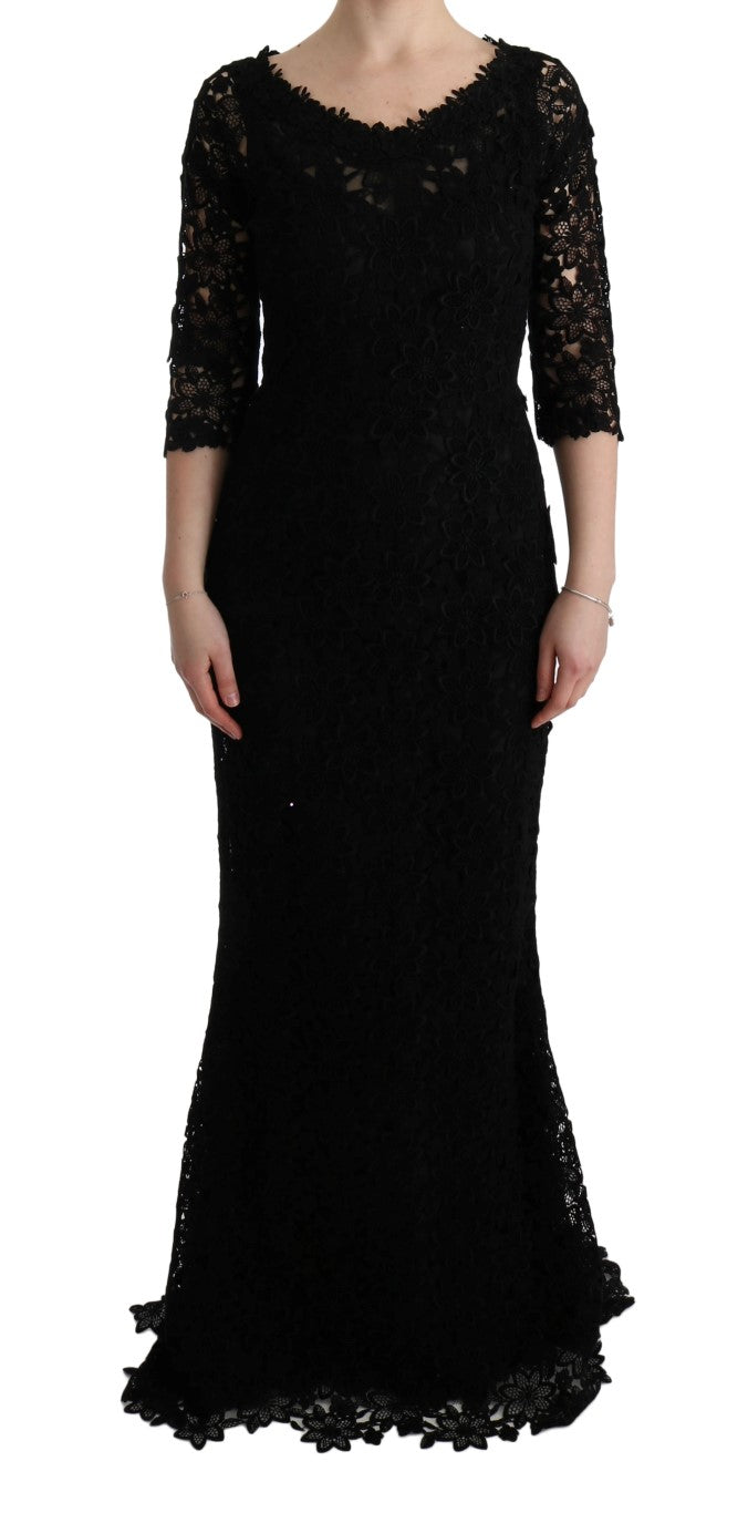 Robe longue Dolce & Gabbana fourreau noire florale Ricamo