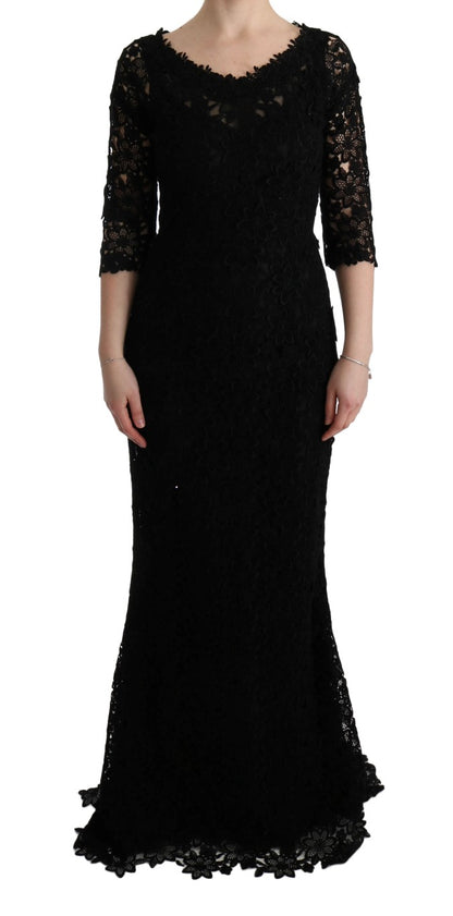 Robe longue Dolce & Gabbana fourreau noire florale Ricamo