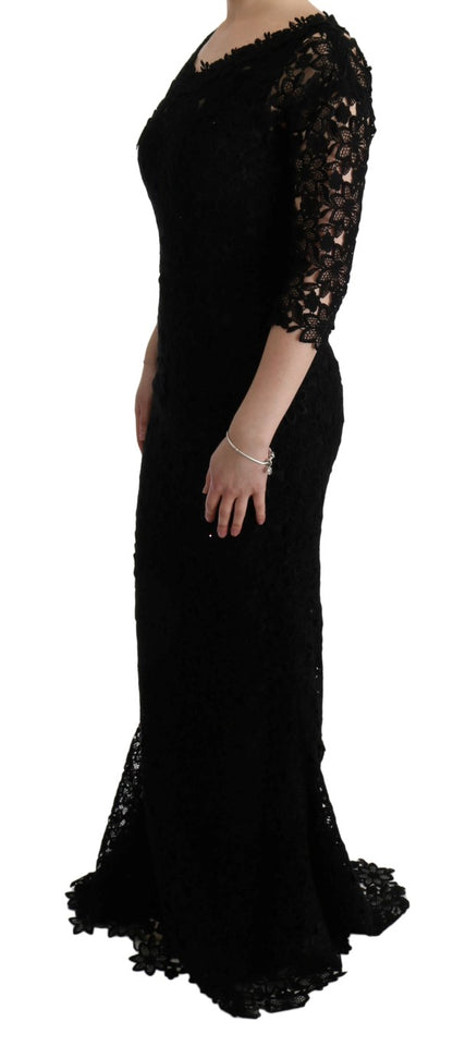 Robe longue Dolce & Gabbana fourreau noire florale Ricamo