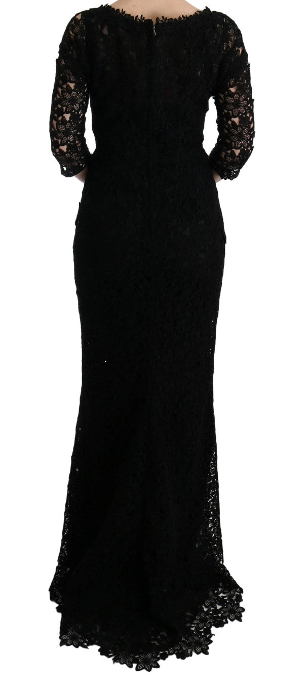 Robe longue Dolce & Gabbana fourreau noire florale Ricamo