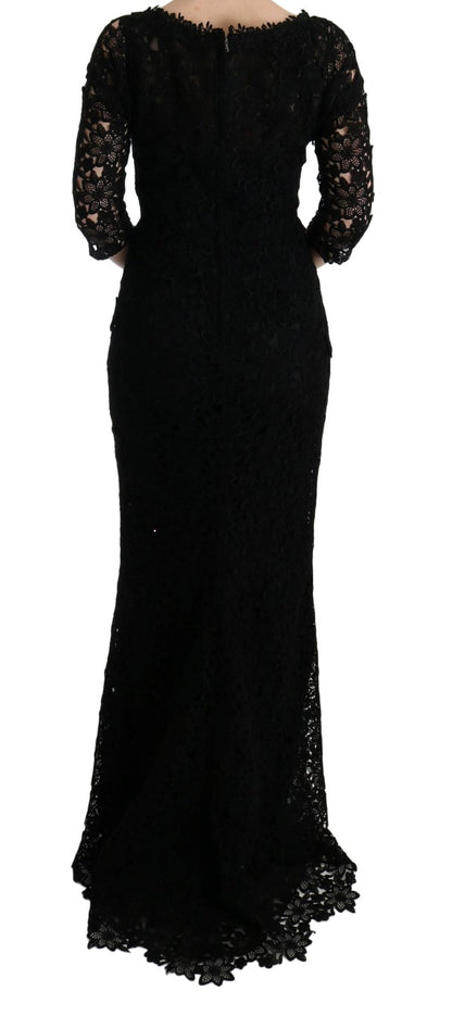Robe longue Dolce & Gabbana fourreau noire florale Ricamo