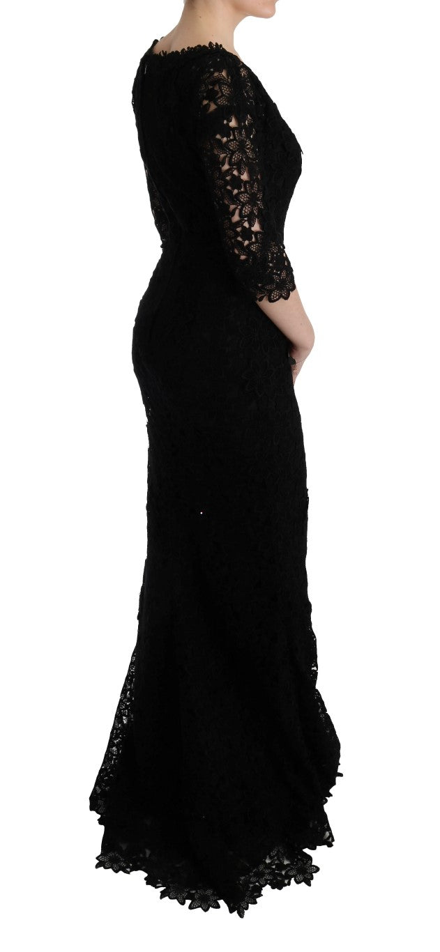 Robe longue Dolce & Gabbana fourreau noire florale Ricamo