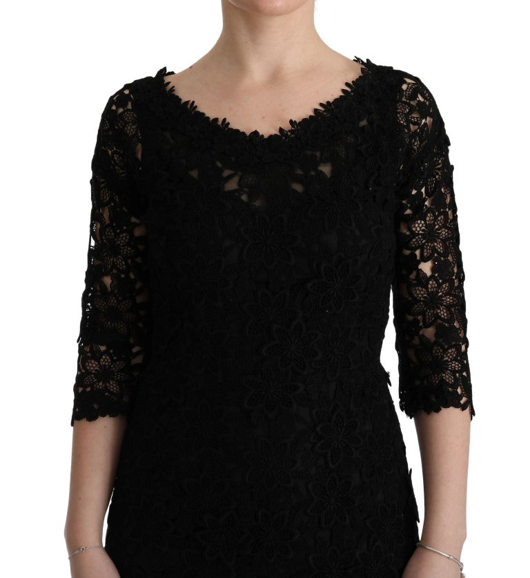 Robe longue Dolce & Gabbana fourreau noire florale Ricamo