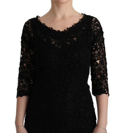 Robe longue Dolce & Gabbana fourreau noire florale Ricamo
