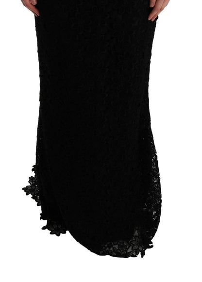 Robe longue Dolce & Gabbana fourreau noire florale Ricamo