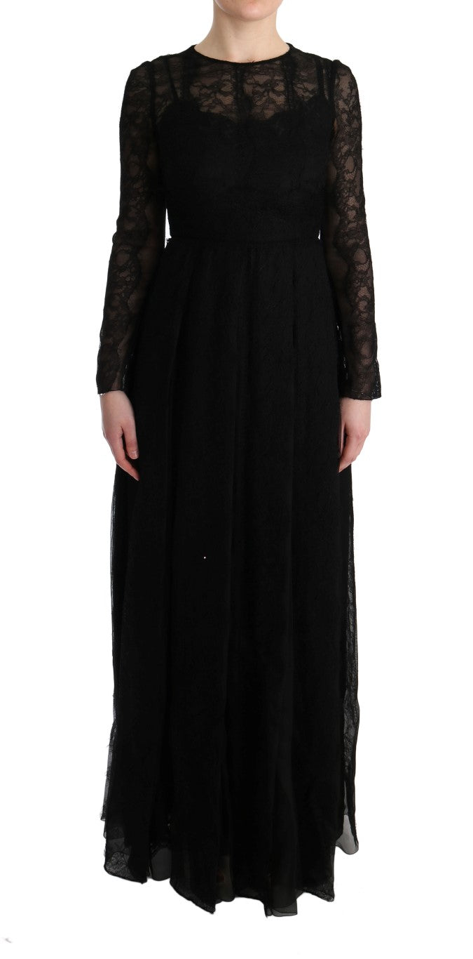 Vestido Dolce & Gabbana de encaje floral negro y seda con corte recto