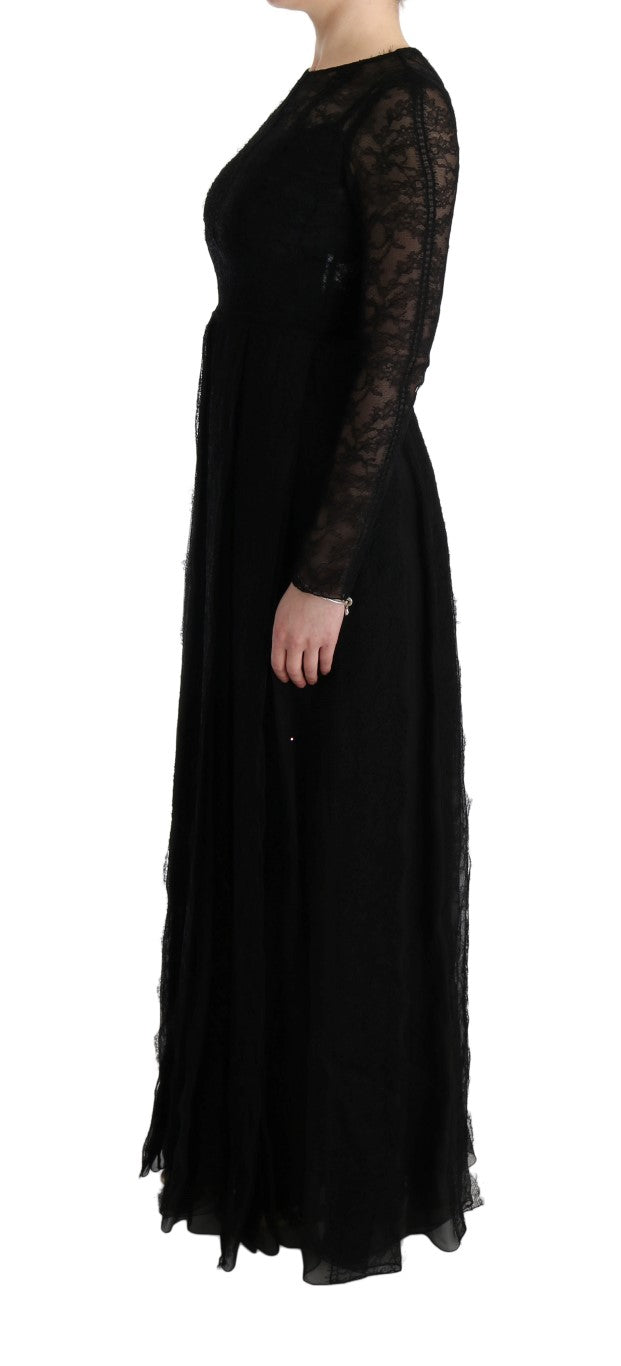 Vestido Dolce & Gabbana de encaje floral negro y seda con corte recto