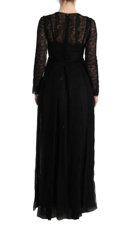 Vestido Dolce & Gabbana de encaje floral negro y seda con corte recto
