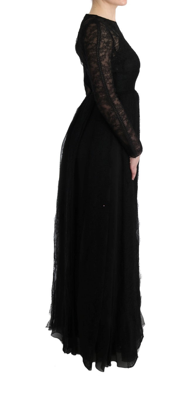 Vestido Dolce & Gabbana de encaje floral negro y seda con corte recto