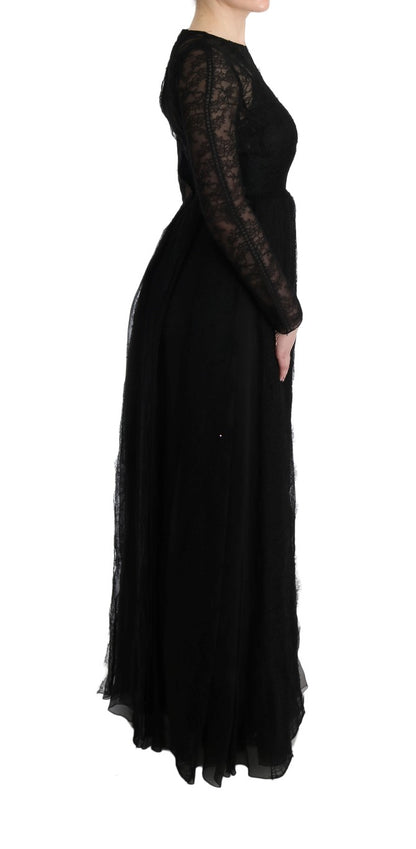 Vestido Dolce & Gabbana de encaje floral negro y seda con corte recto