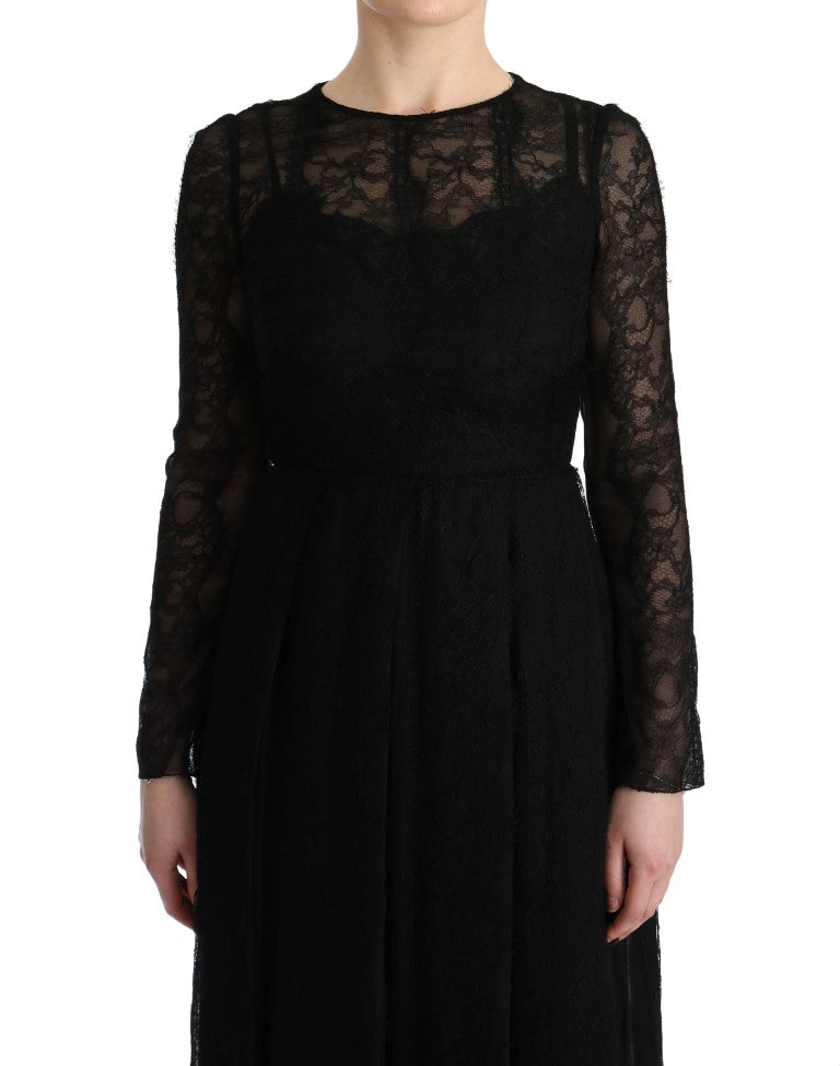 Vestido Dolce & Gabbana de encaje floral negro y seda con corte recto