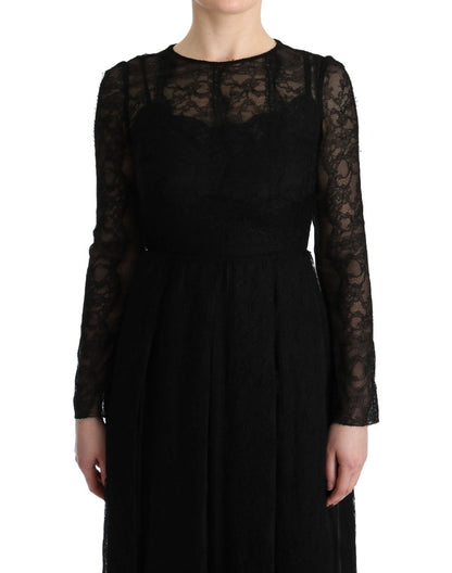 Vestido Dolce & Gabbana de encaje floral negro y seda con corte recto