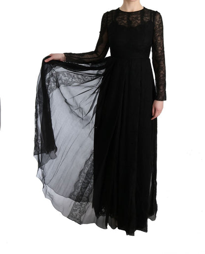 Vestido Dolce & Gabbana de encaje floral negro y seda con corte recto