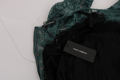 Robe fourreau Dolce & Gabbana verte fleurie Ricamo ornée de cristaux