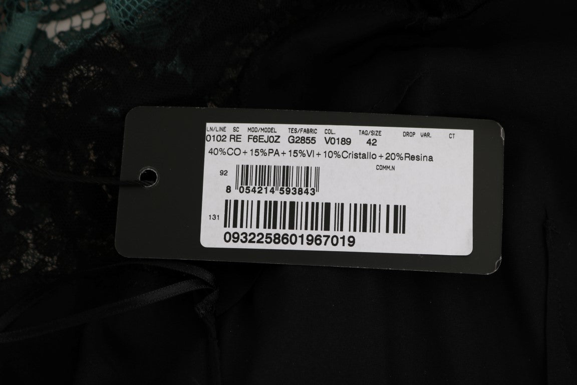 Robe fourreau Dolce & Gabbana verte fleurie Ricamo ornée de cristaux
