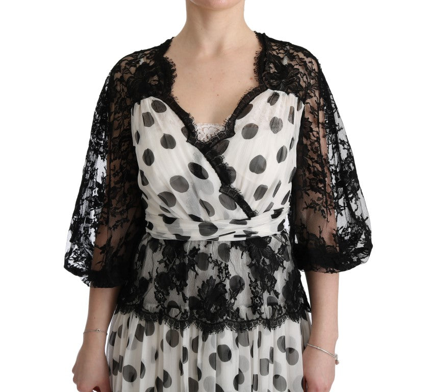 Robe à pois et fleurs noire et blanche Dolce & Gabbana