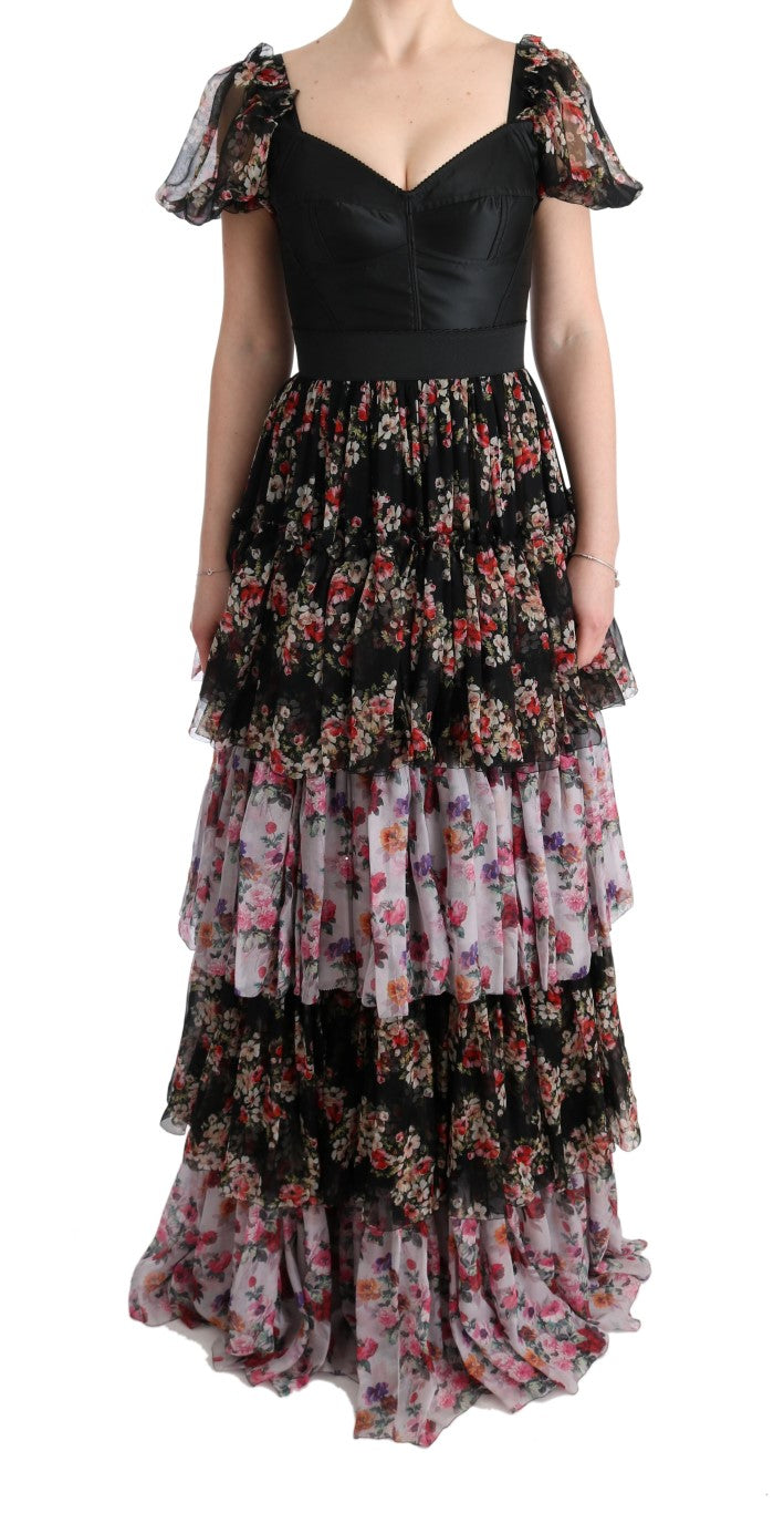 Robe longue droite Dolce & Gabbana en soie stretch multicolore à motif floral