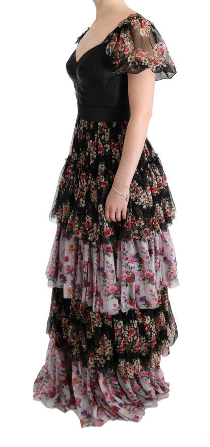 Robe longue droite Dolce & Gabbana en soie stretch multicolore à motif floral