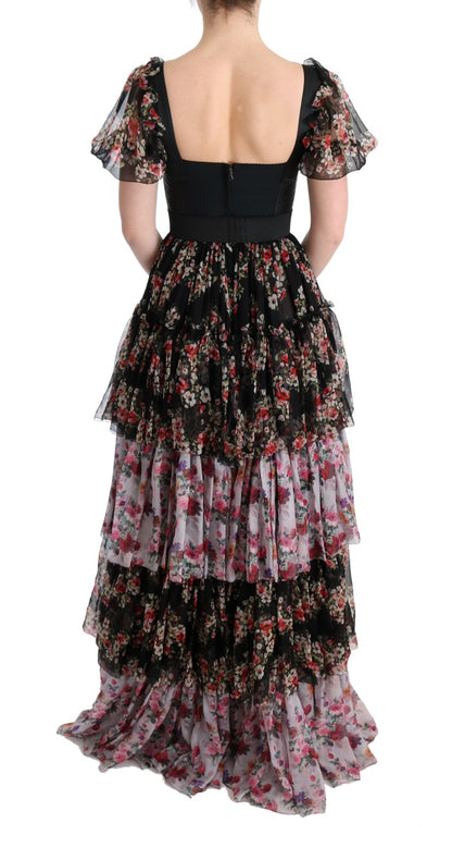 Robe longue droite Dolce & Gabbana en soie stretch multicolore à motif floral