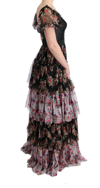 Robe longue droite Dolce & Gabbana en soie stretch multicolore à motif floral