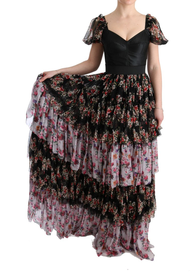Robe longue droite Dolce & Gabbana en soie stretch multicolore à motif floral