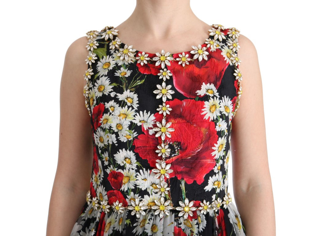 Robe longue maxi en soie multicolore à fleurs et cristaux Dolce & Gabbana