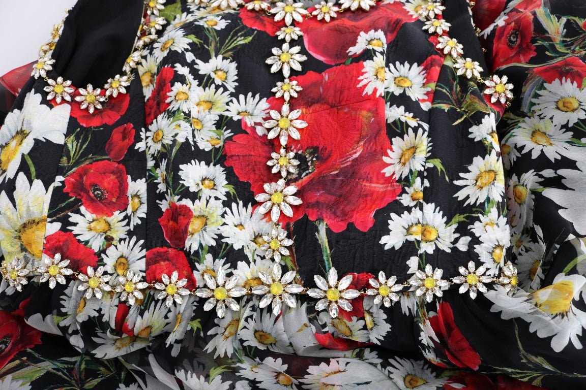 Robe longue maxi en soie multicolore à fleurs et cristaux Dolce & Gabbana