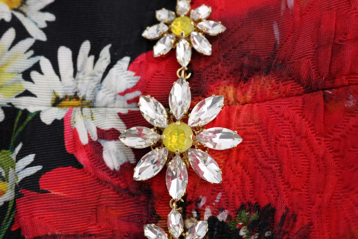 Robe longue maxi en soie multicolore à fleurs et cristaux Dolce & Gabbana