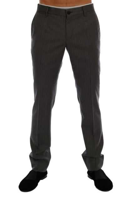 Pantalon de costume rayé en laine grise Dolce & Gabbana