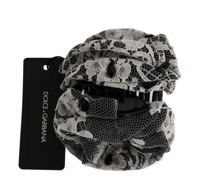 Pince à Cheveux Dolce & Gabbana en Cristal, Dentelle et Motif Floral Noire et Blanche