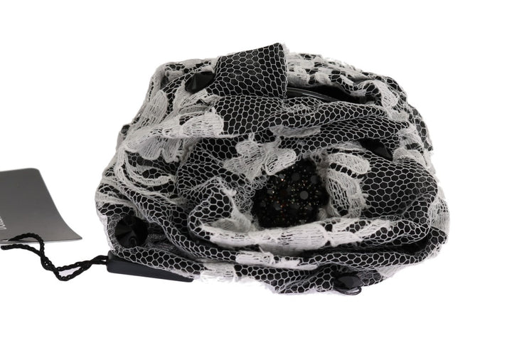 Pince à Cheveux Dolce & Gabbana en Cristal, Dentelle et Motif Floral Noire et Blanche