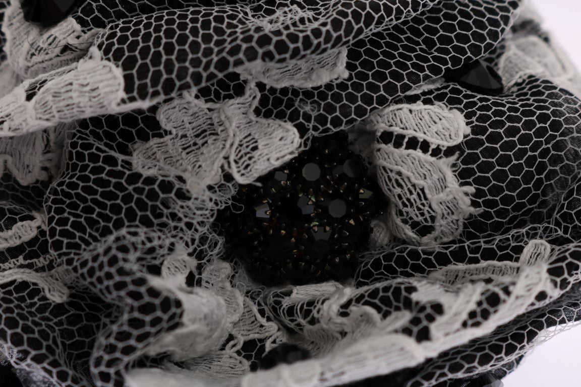 Pince à Cheveux Dolce & Gabbana en Cristal, Dentelle et Motif Floral Noire et Blanche