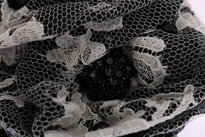 Pince à Cheveux Dolce & Gabbana en Cristal, Dentelle et Motif Floral Noire et Blanche