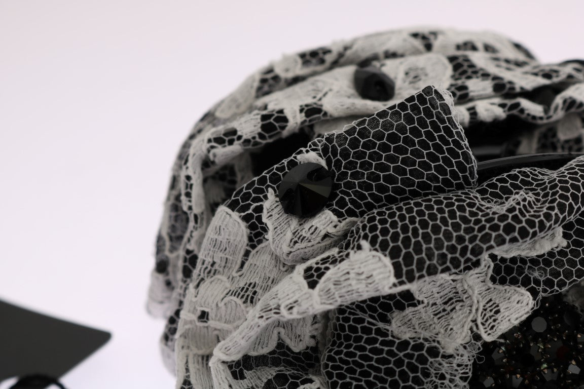 Pince à Cheveux Dolce & Gabbana en Cristal, Dentelle et Motif Floral Noire et Blanche