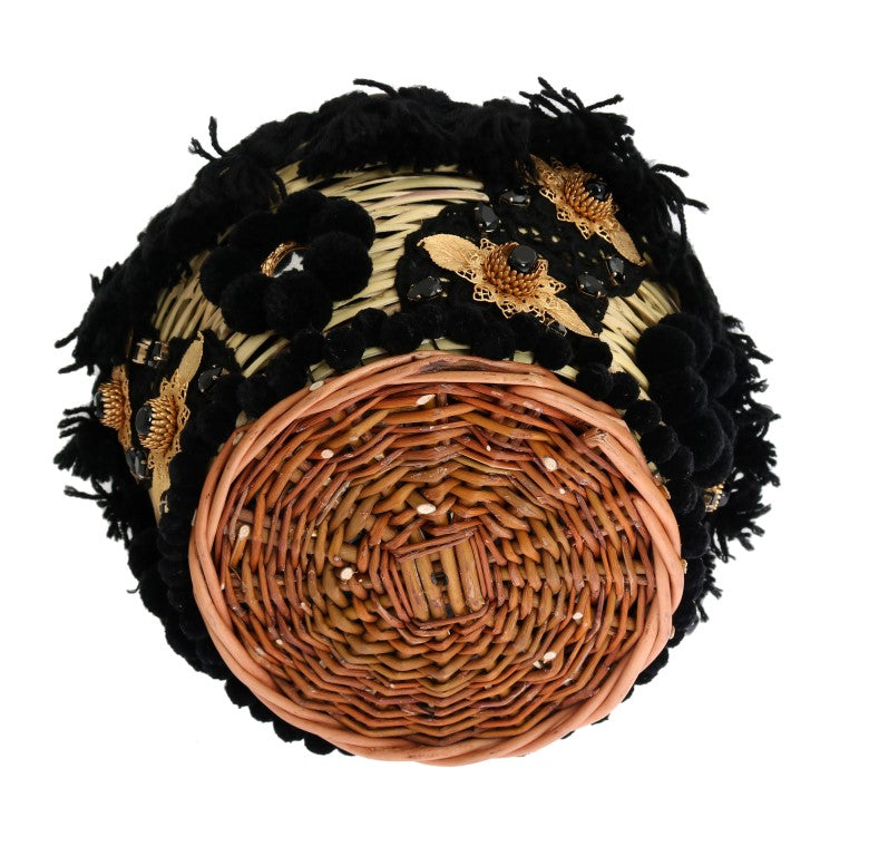 Sac AGNESE Dolce & Gabbana en paille beige, serpent, pompon et cristal