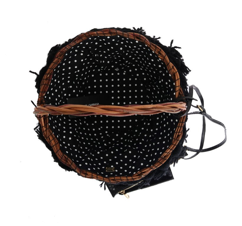 Sac AGNESE Dolce & Gabbana en paille beige, serpent, pompon et cristal