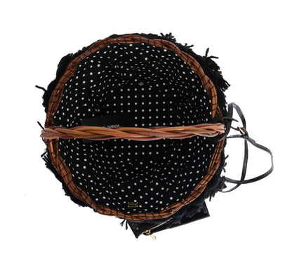 Sac AGNESE Dolce & Gabbana en paille beige, serpent, pompon et cristal