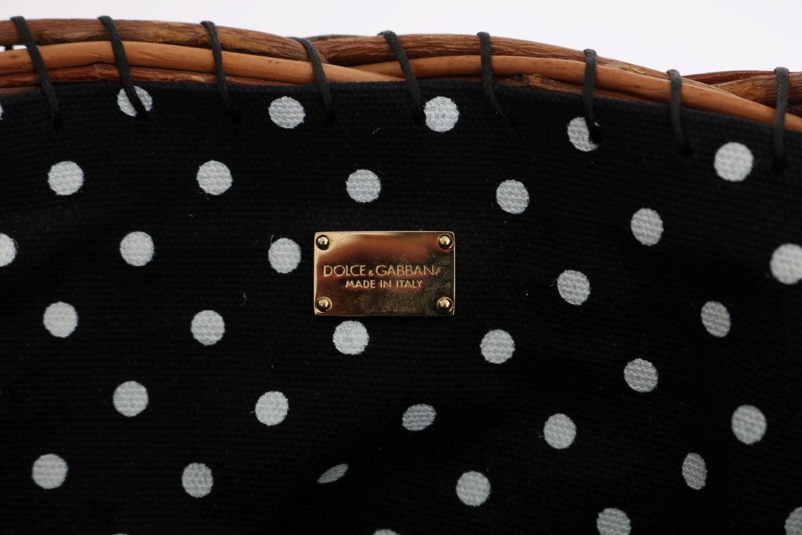Sac AGNESE Dolce & Gabbana en paille beige, serpent, pompon et cristal