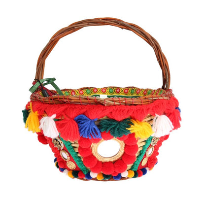 Sac Dolce & Gabbana Agnese en paille multicolore à cristaux et pompons