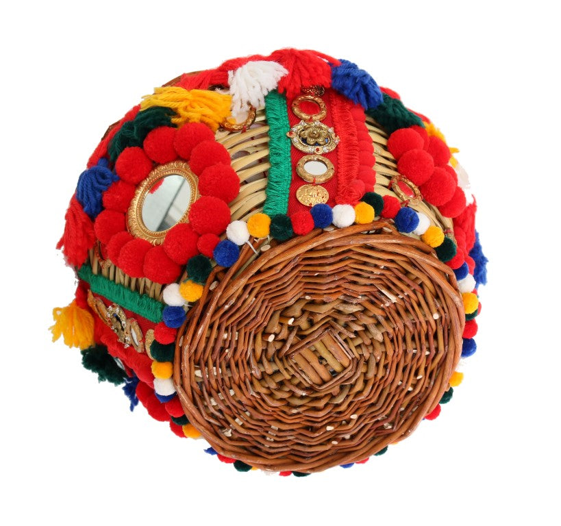 Sac Dolce & Gabbana Agnese en paille multicolore à cristaux et pompons
