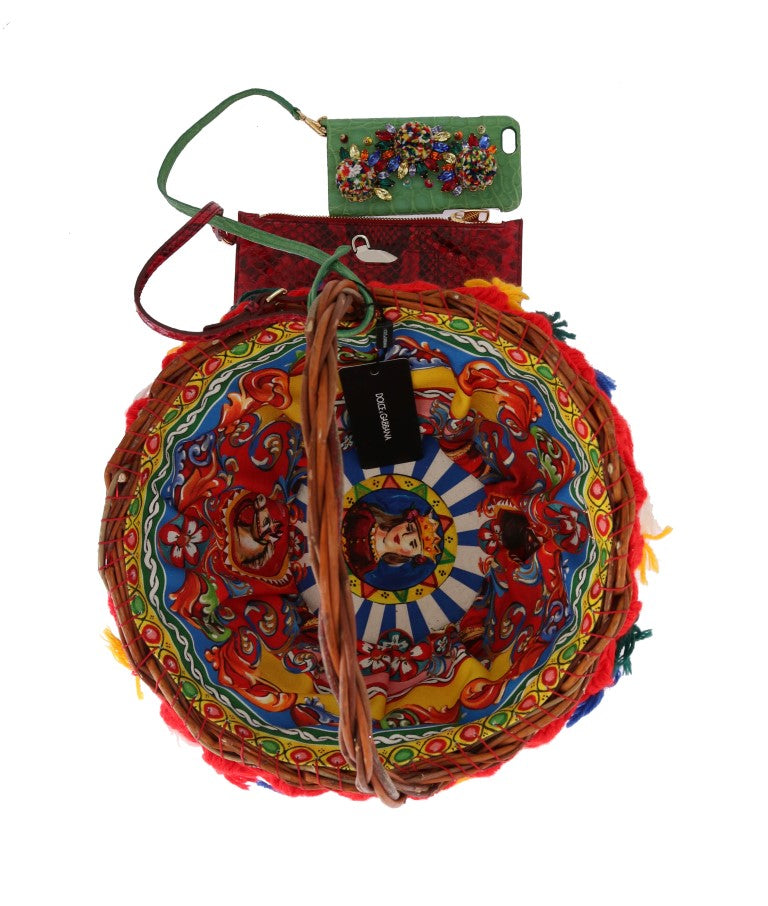 Sac Dolce & Gabbana Agnese en paille multicolore à cristaux et pompons