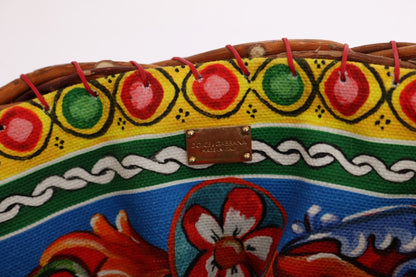 Sac Dolce & Gabbana Agnese en paille multicolore à cristaux et pompons