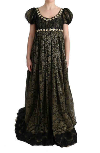 Robe fourreau Dolce & Gabbana en dentelle de cristal noire et jaune