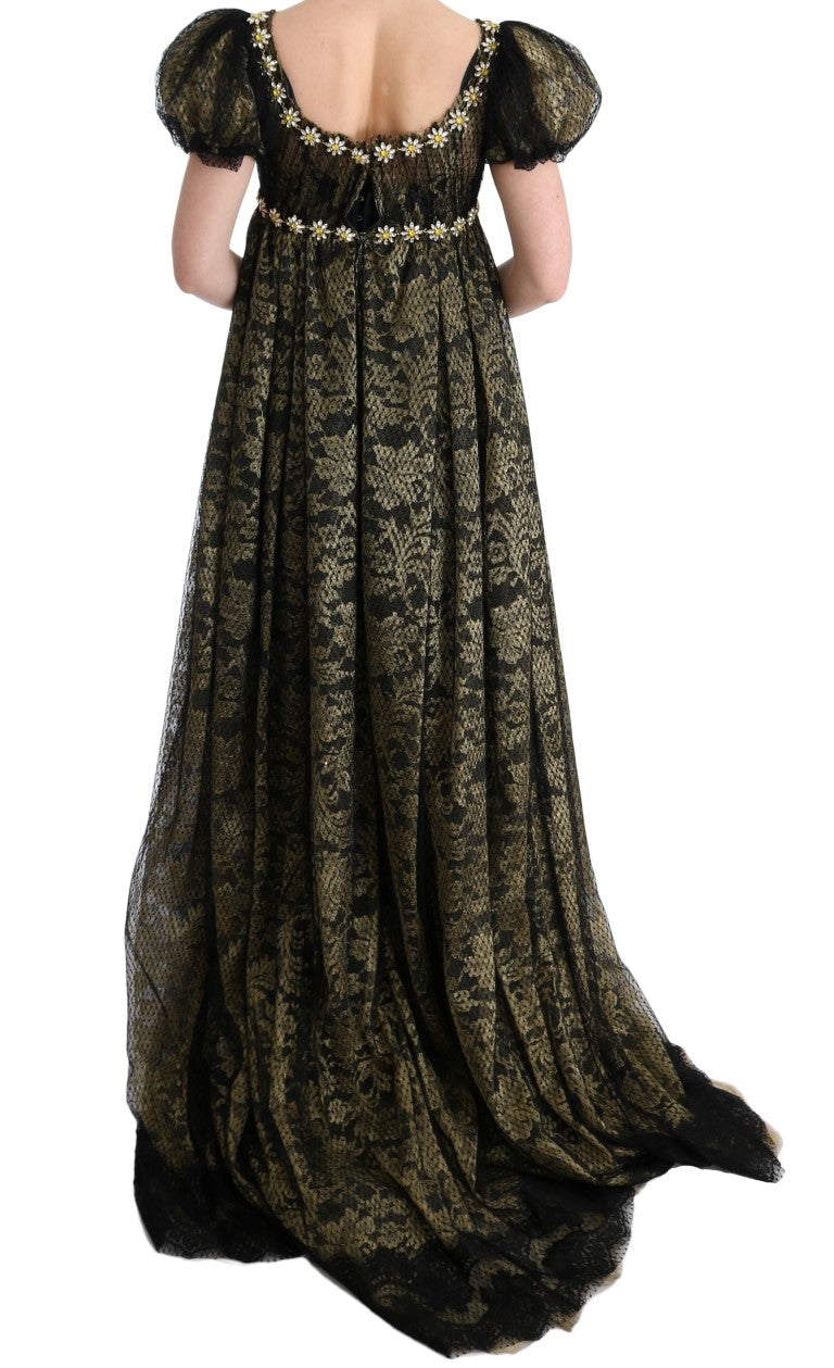Robe fourreau Dolce & Gabbana en dentelle de cristal noire et jaune