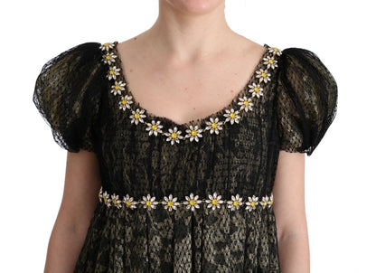 Robe fourreau Dolce & Gabbana en dentelle de cristal noire et jaune