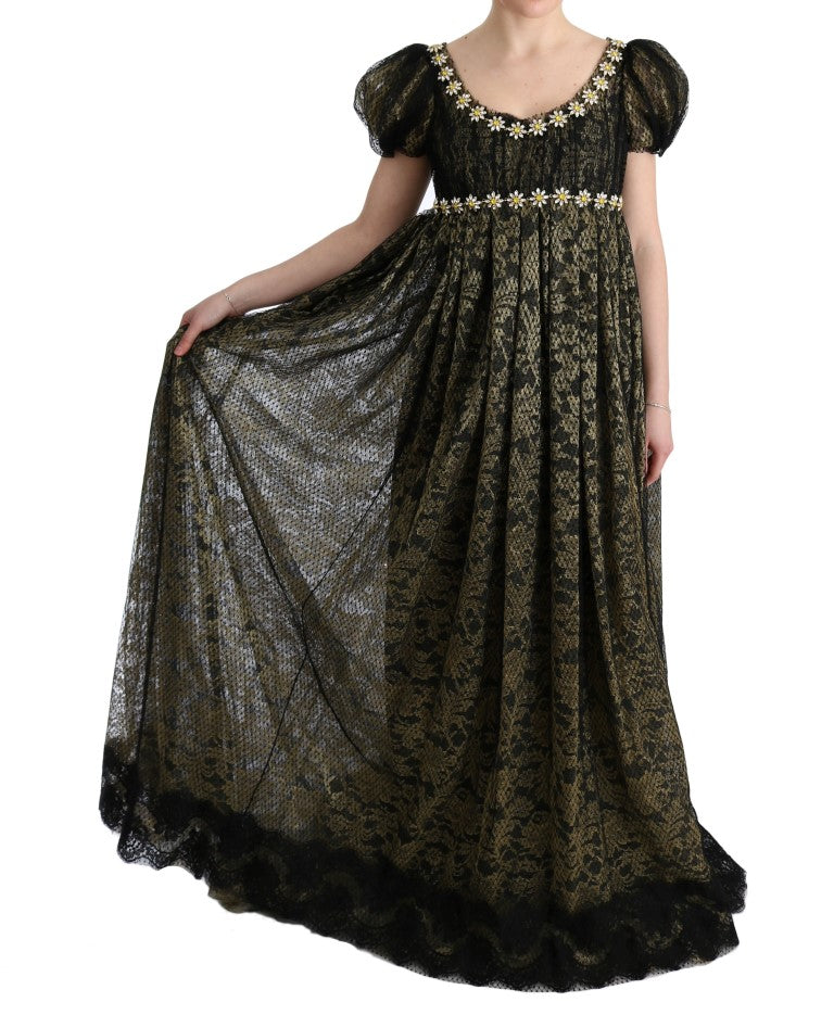 Robe fourreau Dolce & Gabbana en dentelle de cristal noire et jaune