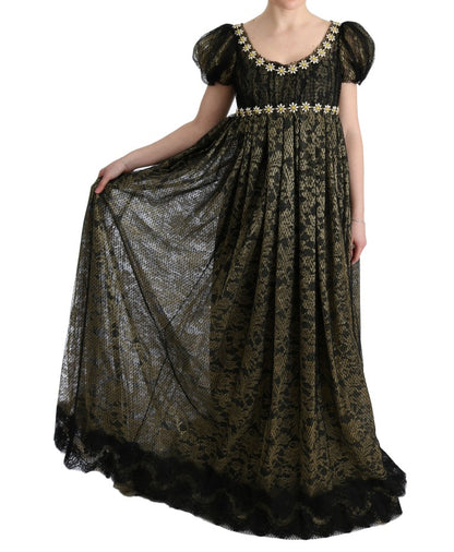 Robe fourreau Dolce & Gabbana en dentelle de cristal noire et jaune