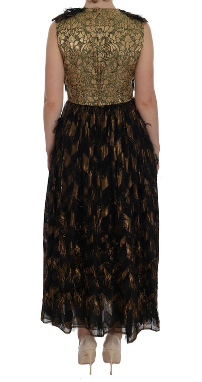 Robe trapèze Dolce & Gabbana en soie noire à franges marron